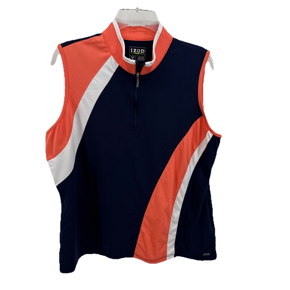 Izod Golf Women's Golf Shirt Sleeveless 1/4 Zip White Blue Orange Size‎ XL